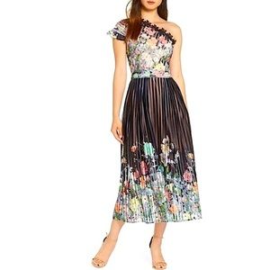 NWT FOXIEDOX floral pleated one shoulder dress size 2 new with tags